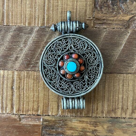 Vintage Tibetan Gau Prayer Box Amulet – Mixed Metal Pendant, Boho Tribal Jewelry - Picture 1 of 7